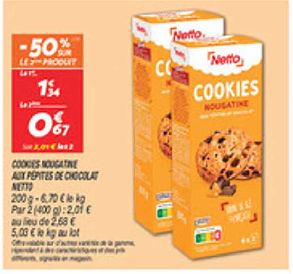 COOKIES NOUGATINE AUX PÉPITES DE CHOCOLAT NETTO