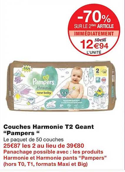 Couches Harmonie T2 Geant “Pampers“