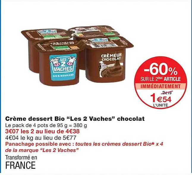 Crème dessert Bio “Les 2 Vaches” chocolat