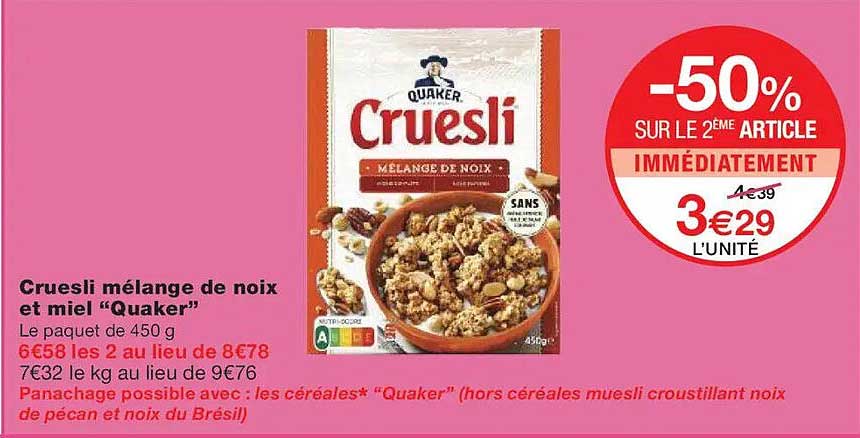 Cruesli mélange de noix et miel “Quaker”