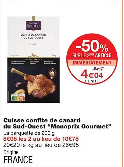 Cuisses confite de canard du Sud-Ouest “Monoprix Gourmet”