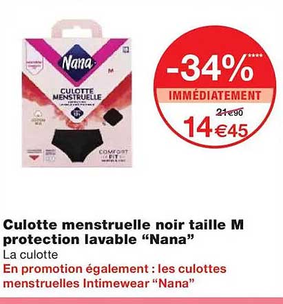 Culotte menstruelle noir taille M protection lavable “Nana”