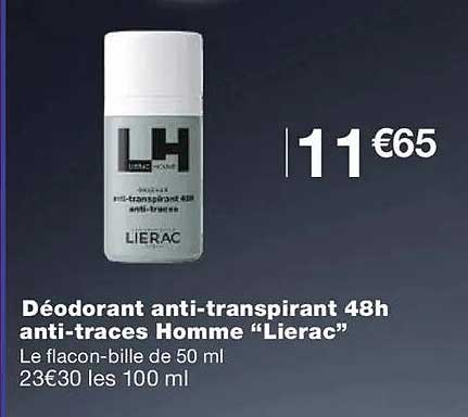 Déodorant anti-transpirant 48h anti-traces Homme “Lierac”