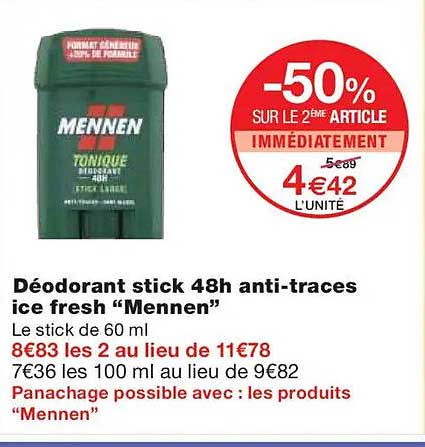 Déodorant stick 48h anti-traces ice fresh “Mennen”