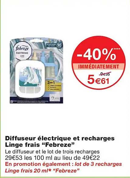 Diffuseur électrique et recharges Linge frais “Febreze”