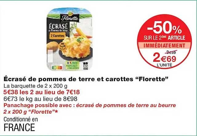 Écrasé de pommes de terre et carottes “Florette”