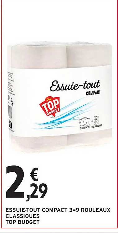 Essuie-tout compact 3=9 rouleaux classiques Top Budget