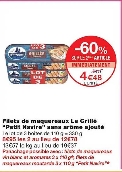 Filets de maquereaux Le Grillé “Petit Navire” sans arôme ajouté