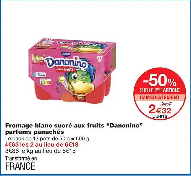 Fromage blanc sucré aux fruits “Danonino” parfums panachés