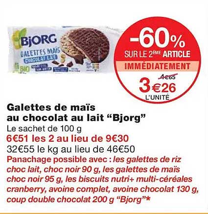 Galettes de maïs au chocolat au lait “Bjorg”