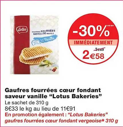 Gaufres fourrées cœur fondant saveur vanille “Lotus Bakeries”