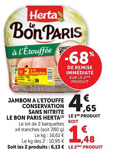 JAMBON A L'ETOUFFE CONSERVATION SANS NITRITE LE BON PARIS HERTA(2)