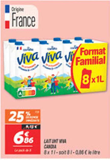 Lait demi-écrémé Candia Viva – Format familial 8 x 1L