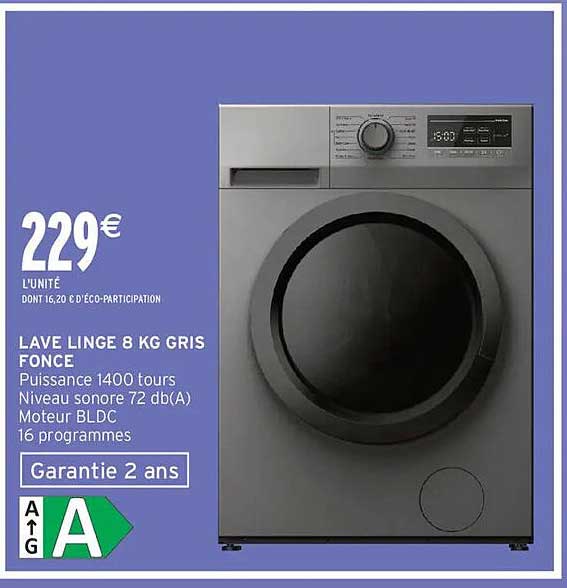 LAVE LINGE 8 KG GRIS FONCÉ