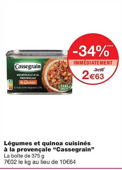 Légumes et quinoa cuisinés à la provençale “Cassegrain”