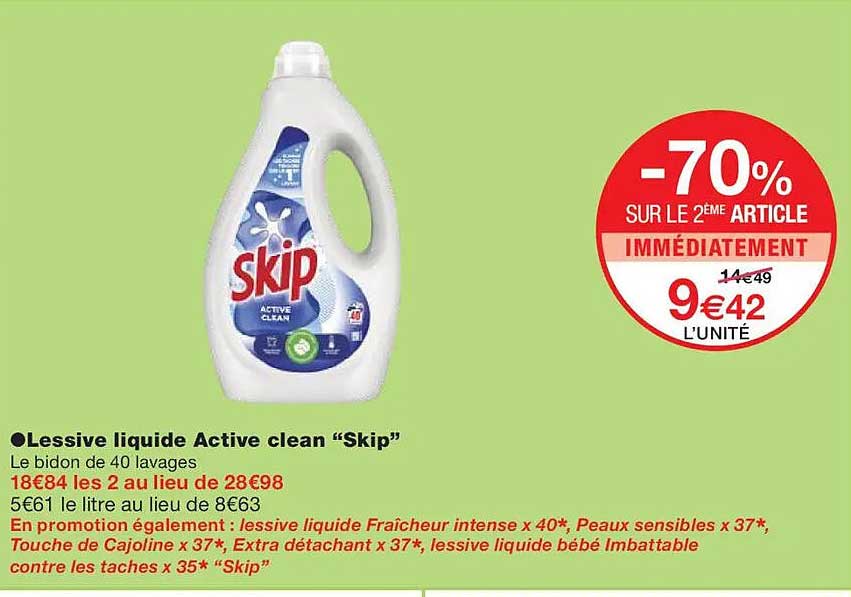 Lessive liquide Active clean "Skip"