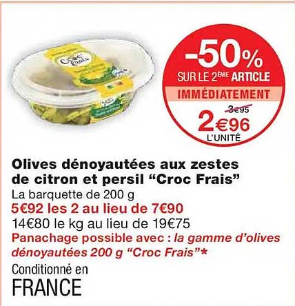 Olives dénoyautées aux zestes de citron et persil “Croc Frais”