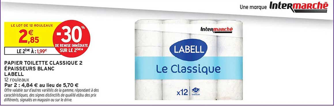 PAPIER TOILETTE CLASSIQUE 2 ÉPAISSEURS BLANC LABELL