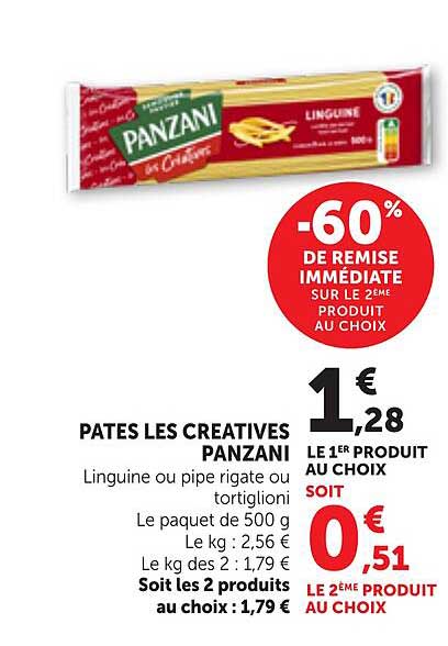 PATES LES CREATIVES PANZANI Linguine ou pipe rigate ou tortiglioni