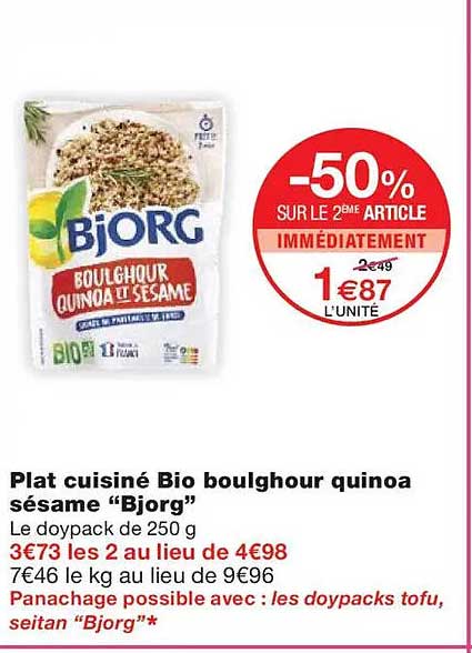 Plat cuisiné Bio boulghour quinoa sésame “Bjorg”