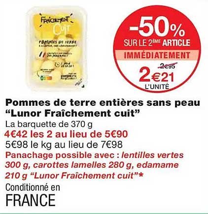 Pommes de terre entières sans peau “Lunor Fraîchement cuit”
