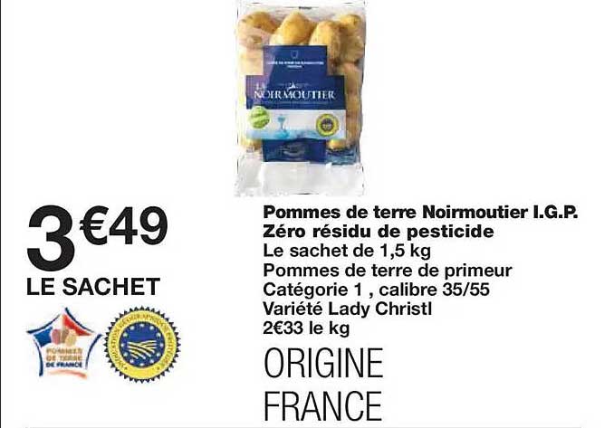 Pommes de terre Noirmoutier I.G.P. Zéro résidu de pesticide
