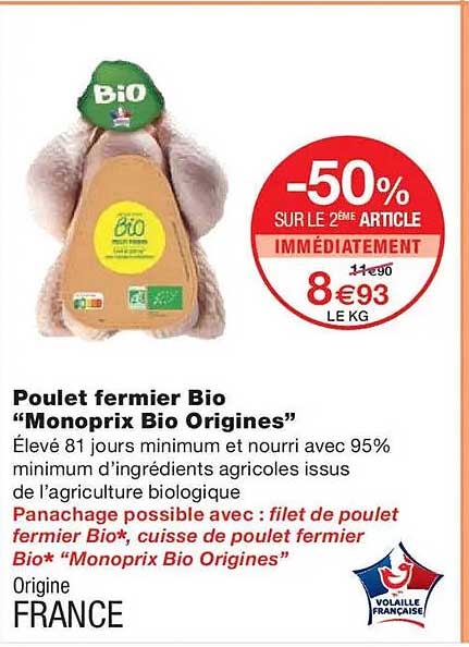 Poulet fermier Bio “Monoprix Bio Origines”