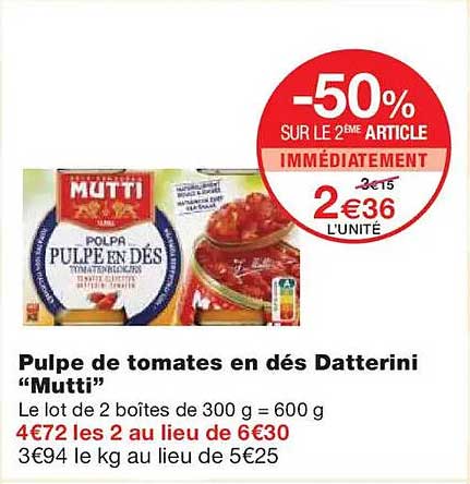 Pulpe de tomates en dés Datterini “Mutti”
