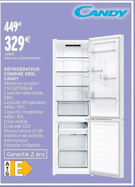 RÉFRIGÉRATEUR COMBINÉ 280L CANDY