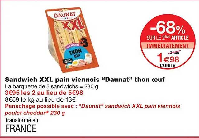 Sandwich XXL pain viennois “Daunat” thon oeuf