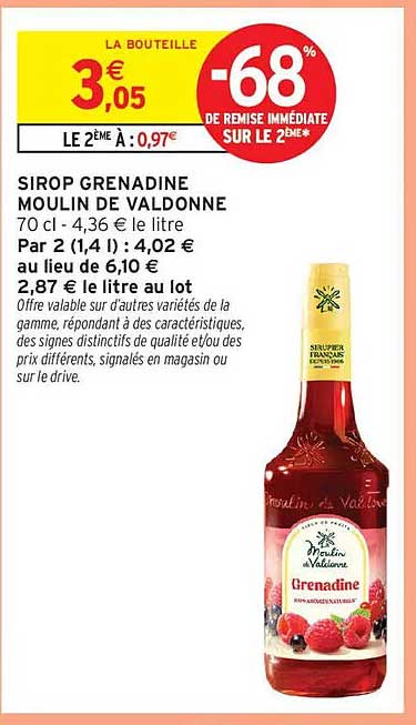SIROP GRENADINE MOULIN DE VALDONNE