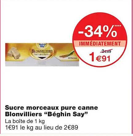 Sucre morceaux pure canne Blonvilliers “Béghin Say”
