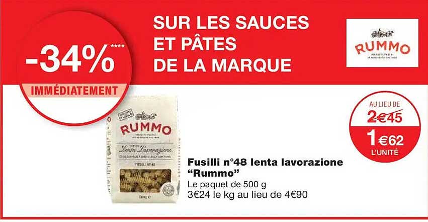 SUR LES SAUCES ET PÂTES DE LA MARQUE RUMMO