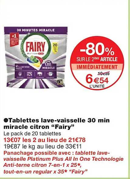 Tablettes lave-vaisselle 30 min miracle citron “Fairy”