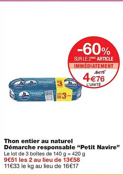 Thon entier au naturel Démarche responsable “Petit Navire”