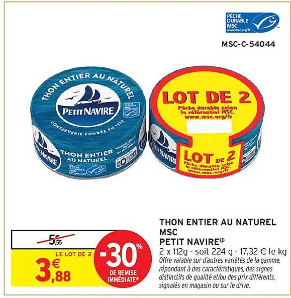 THON ENTIER AU NATUREL MSC PETIT NAVIRE
