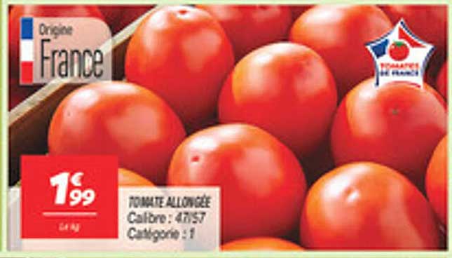 TOMATE ALLONGÉE Calibre : 47/57 Catégorie : 1