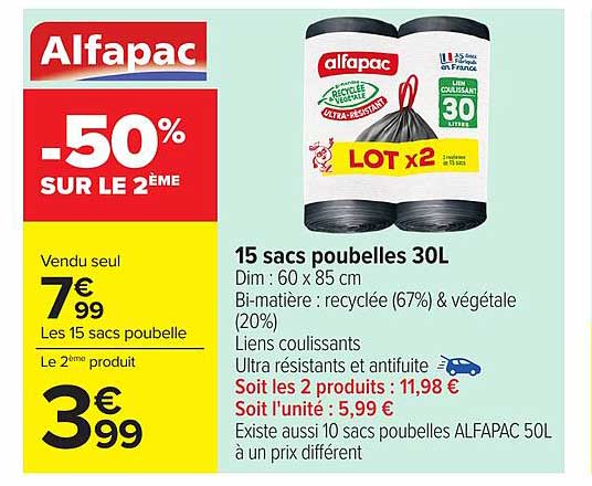 15 sacs poubelles 30L