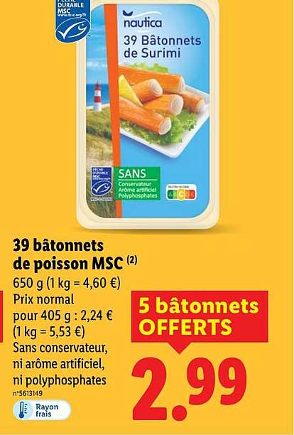 39 bâtonnets de poisson MSC
