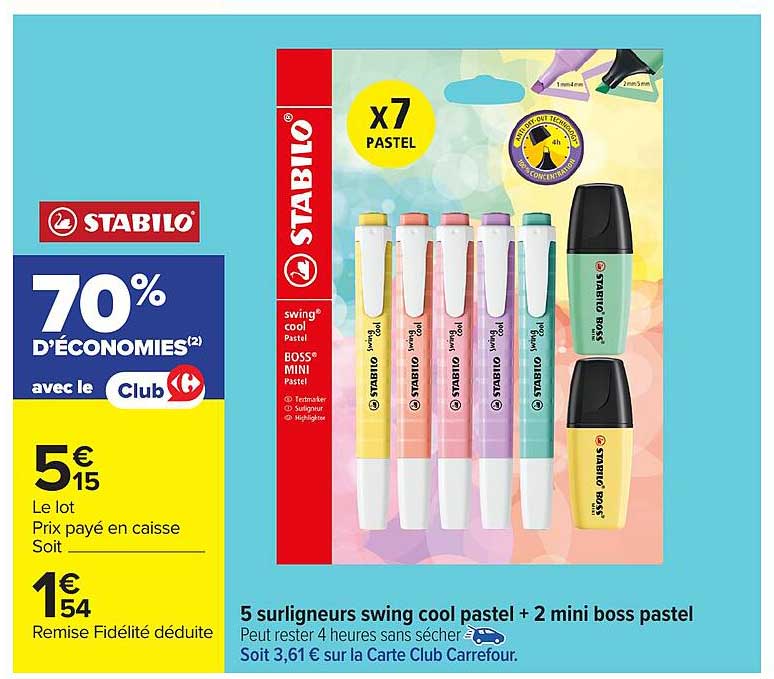 5 surligneurs swing cool pastel + 2 mini boss pastel