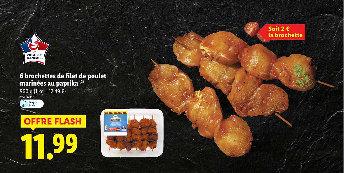 6 brochettes de filet de poulet marinées au paprika