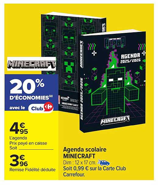 Agenda scolaire MINECRAFT