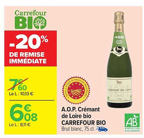 A.O.P. Crémant de Loire bio CARREFOUR BIO