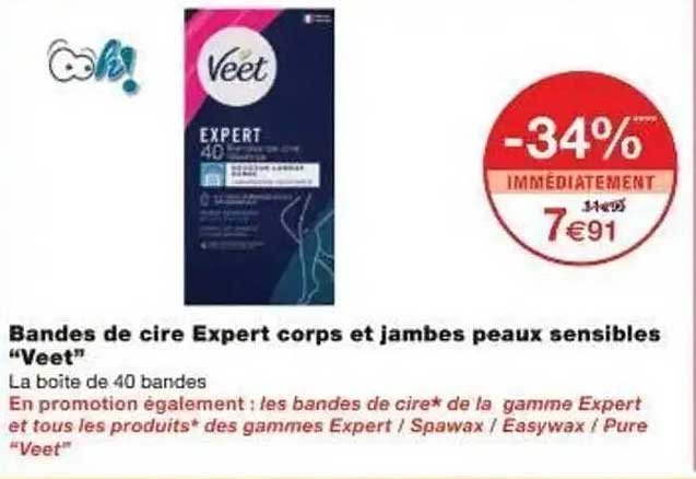 Bandes de cire Expert corps et jambes peaux sensibles "Veet"
