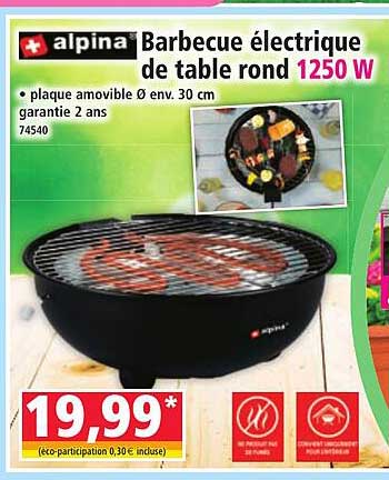 Barbecue électrique de table rond 1250 W