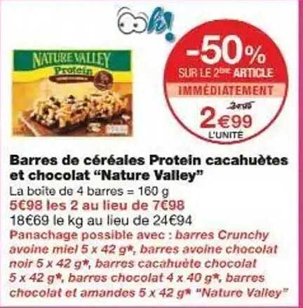 Barres de céréales Protein cacahuètes et chocolat “Nature Valley”