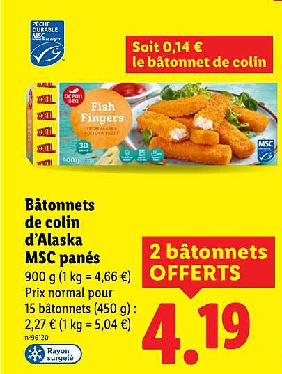 Bâtonnets de colin d'Alaska MSC panés