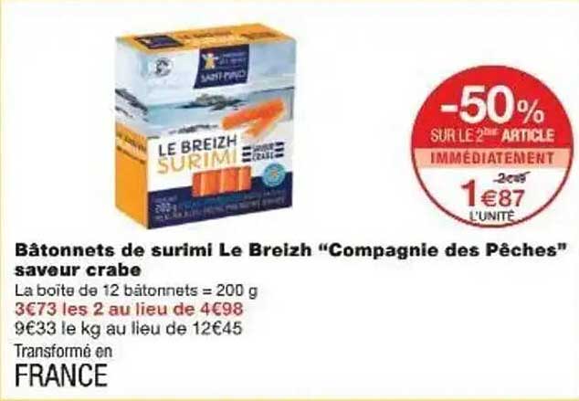 Bâtonnets de surimi Le Breizh "Compagnie des Pêches" saveur crabe