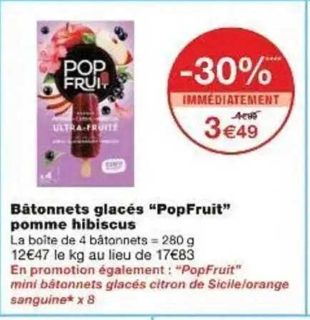 Bâtonnets glacés "PopFruit" pomme hibiscus