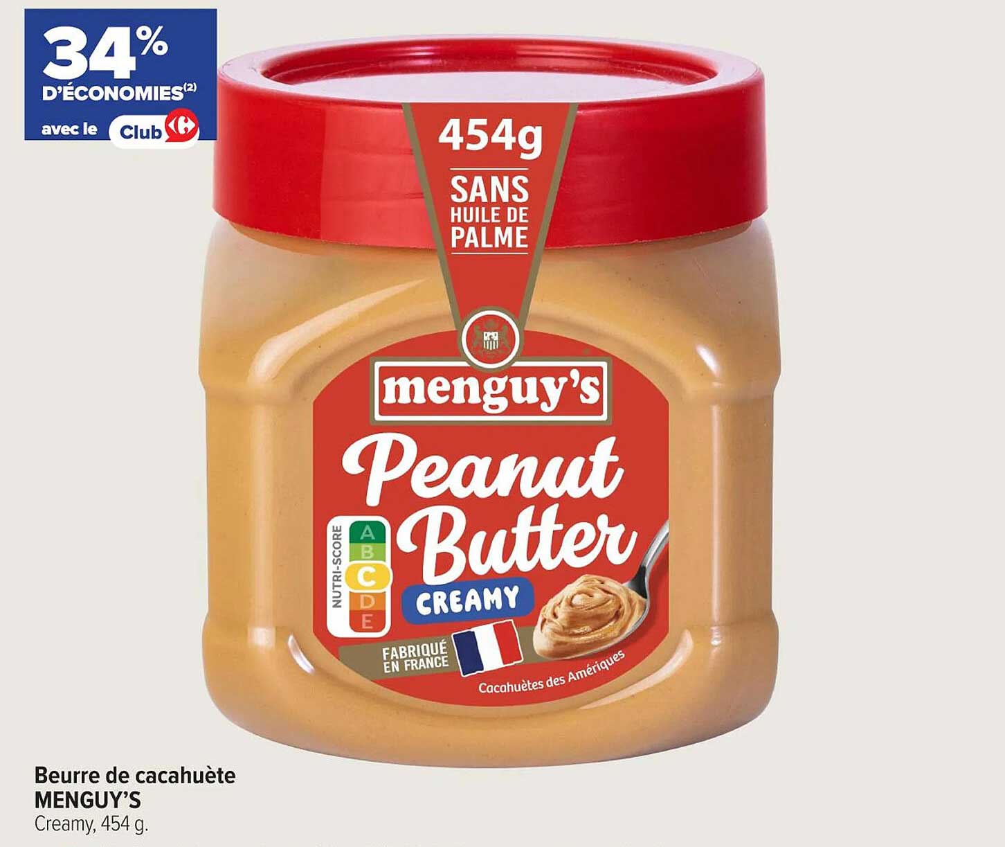 Beurre de cacahuète MENGUY’S Creamy, 454g